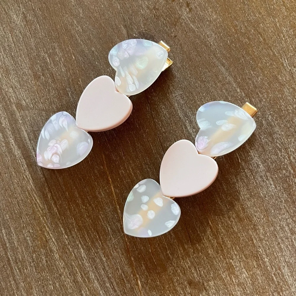 Heart Hair Clips Pink And White